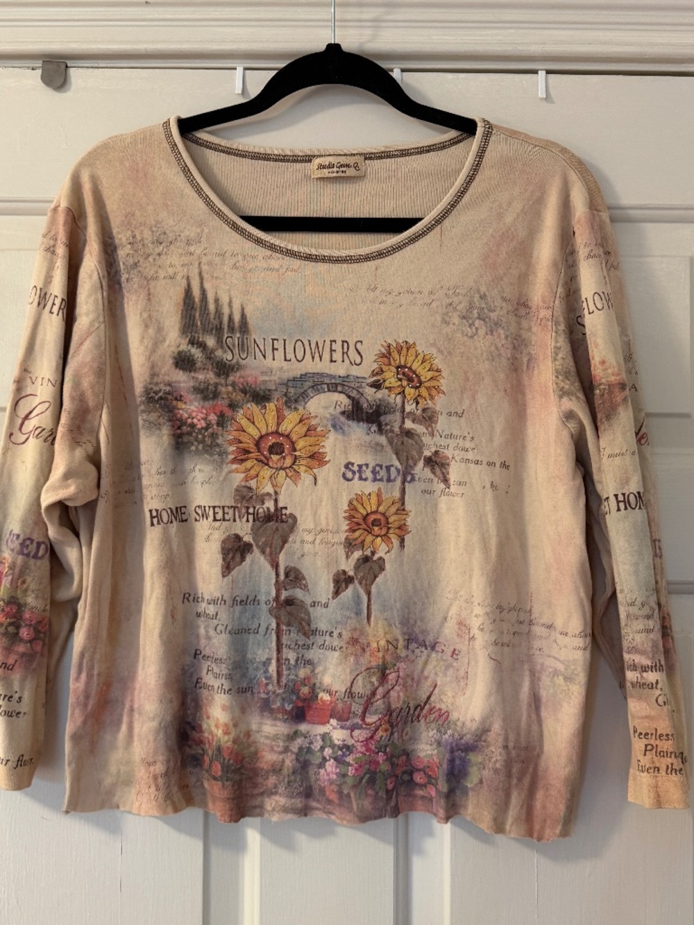 Studio Gem Q Printed Sunflower Long-Sleeve T-Shirt Women's 3XL Rhinestone Y2K